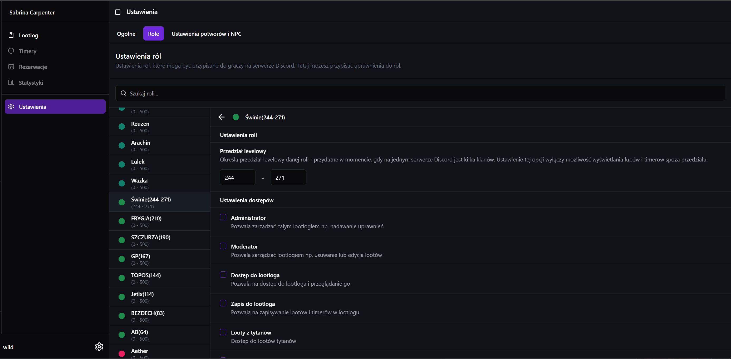 Screenshot - Interfejs Zarządzania Rolami